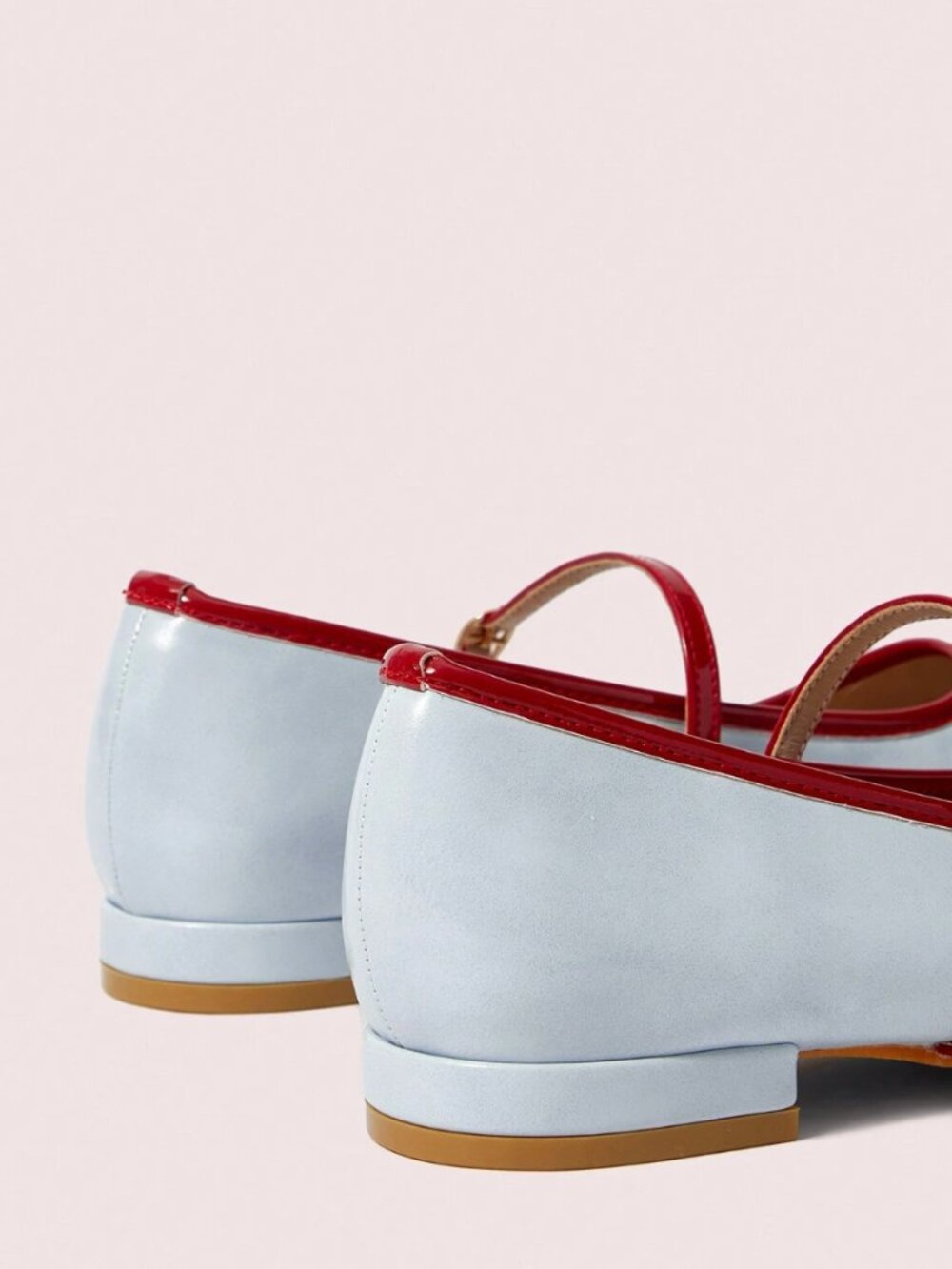 Light Blue Square Toe Mary Jane Flats Red Trim Patent Strap 38 - Picture 3 of 10